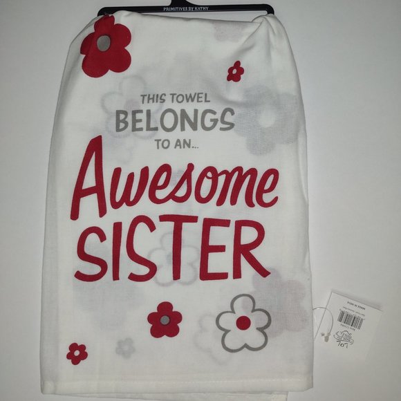 Kitchen Towel - This towel Belongs to an Awesome Sister - White - 28 x 28In -PBK - Picture 3 of 4
